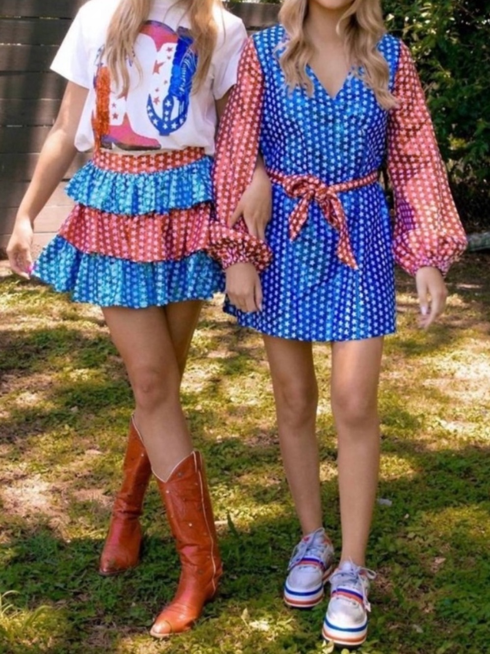 QUEEN OF SPARKLES Red & Blue Star Print Mini Dress XS